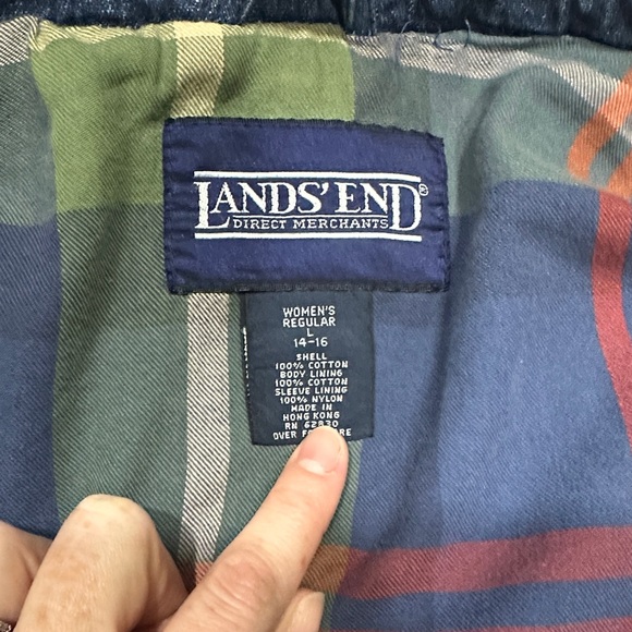 Lands' End Dark Blue Denim Jacket with Brown Corduroy Collar - Picture 6 of 11